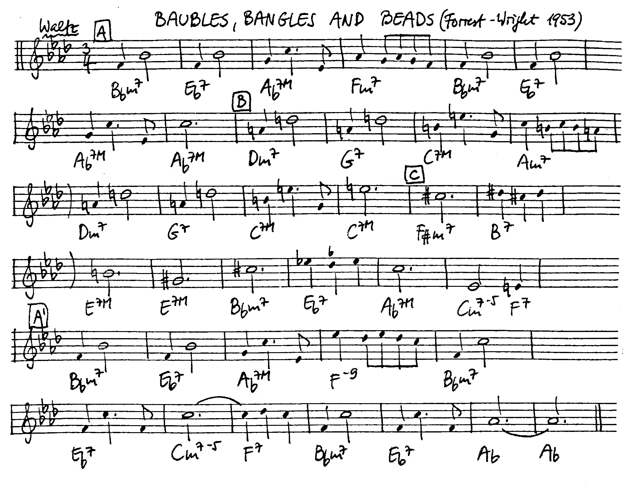 baubles bangles and beads free jazz leadsheet - Courtesy of the Jungle Jazz Band